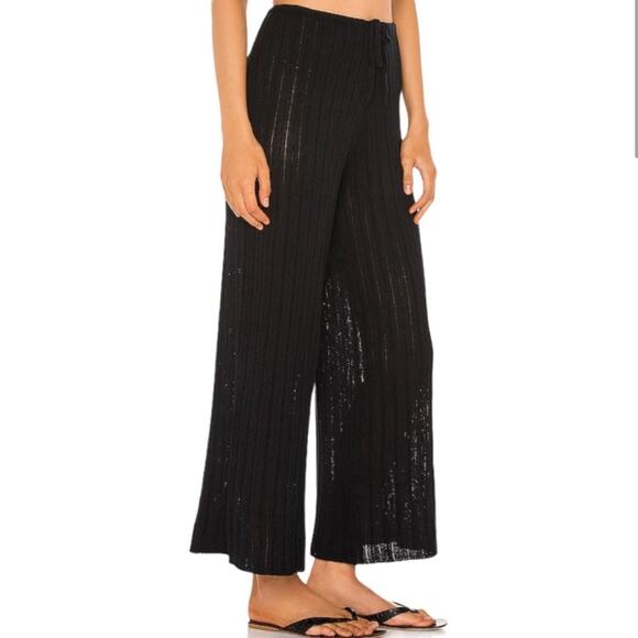 SNDYS Everyday Lounge x Revolve Baha Ribbed Knit Wide Leg Pants Black Medium NWT - Picture 2 of 16
